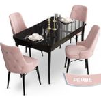 Canisa Concept Taç Serisi 80 x 132 cm Siyah Mermer Desen Mutfak Masası Takımı 4 Sandalye Gümüş Halkalı - 80x132 - Pembe