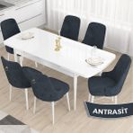 Canisa Concept Taç Serisi, Açılabilir 80X132 Beyaz Yemek Odası Takımı , 6 Sandalye Gold Halkalı - Antrasit