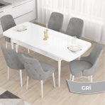 Canisa Concept Taç Serisi, Açılabilir 80X132 Beyaz Yemek Odası Takımı , 6 Sandalye Gold Halkalı - Gri