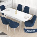 Canisa Concept Taç Serisi, Açılabilir 80X132 Beyaz Yemek Odası Takımı , 6 Sandalye Gold Halkalı - Lacivert