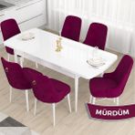 Canisa Concept Taç Serisi, Açılabilir 80X132 Beyaz Yemek Odası Takımı , 6 Sandalye Gold Halkalı - Mürdüm
