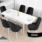 Canisa Concept Taç Serisi, Açılabilir 80X132 Beyaz Yemek Odası Takımı , 6 Sandalye Gold Halkalı - Siyah