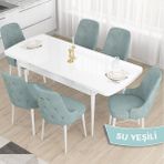 Canisa Concept Taç Serisi, Açılabilir 80X132 Beyaz Yemek Odası Takımı , 6 Sandalye Gold Halkalı - Su Yeşili