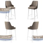 Canisa Concept Tera Serisi, 65 cm Mutfak Bar Sandalyesi, Babyface Kumaş, Beyaz Metal Ayak 4 Adet Sandalye - Cappuccino