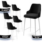 Canisa Concept Tera Serisi, 65 cm Mutfak Bar Sandalyesi, Babyface Kumaş, Beyaz Metal Ayak 6 Adet Sandalye - Siyah