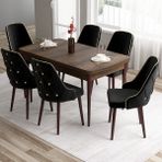 Canisa Concept Tia Serisi, Barok Ahşap Desen 80X132 Açılabilir Mdf Yemek Odası Takımı 6 Sandalye Gold Detay - Siyah