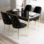 Canisa Concept Tia Serisi Beyaz 80X132 Açılabilir Mdf Mutfak Masa Takımı 4 Sandalye Gold Detay - Siyah