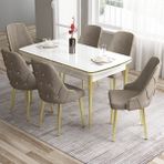Canisa Concept Tia Serisi Beyaz Masa 80 x 132 cm Açılabilir Mdf Yemek Odası Takımı 6 Sandalye Gold Detay - 80x132 - Cappucino