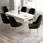 Canisa Concept Tia Serisi Beyaz Masa 80 x 132 cm Açılabilir Mdf Yemek Odası Takımı 6 Sandalye Gold Detay - 80x132 - Siyah