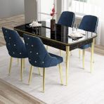 Canisa Concept Tia Serisi, Siyah Mermer Desen 80X132 Açılabilir Mdf Mutfak Masa Takımı 4 Sandalye Gold Detay - Lacivert
