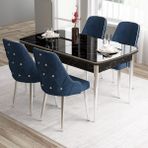 Canisa Concept Tia Serisi, Siyah Mermer Desen 80X132 Açılabilir Mdf Mutfak Masa Takımı 4 Sandalye Gümüş Detay - Lacivert