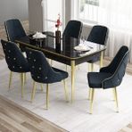 Canisa Concept Tia Serisi, Siyah Mermer Desen 80X132 Açılabilir Mdf Yemek Odası Takımı 6 Sandalye Gold Detay - Antrasit