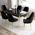 Canisa Concept Tia Serisi, Siyah Mermer Desen 80X132 Açılabilir Mdf Yemek Odası Takımı 6 Sandalye Gold Detay