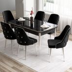 Canisa Concept Tia Serisi, Siyah Mermer Desen 80X132 Açılabilir Mdf Yemek Odası Takımı 6 Sandalye Gümüş Detay - Antrasit
