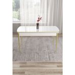 Canisa Concept Tia Serisi,Beyaz 80X132 Mdf Açılabilir Gold Ayaklı Yemek Masası