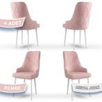 Canisa Concept Trex Serisi Babyface Kumaş Beyaz Metal Ayak 4 Adet Sandalye - Pembe