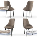Canisa Concept Trex Serisi Babyface Kumaş Siyah Metal Ayak 4 Adet Sandalye - Cappucino