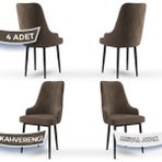 Canisa Concept Trex Serisi Babyface Kumaş Siyah Metal Ayak 4 Adet Sandalye - Kahverengi