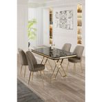 Canisa Concept Vals Serisi 80X130 Lak Panel Siyah Mermer Desen Masa Takımı Gold Ayaklı 4 Cappucino Sandalye