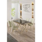 Canisa Concept Vals Serisi 80X130 Lak Panel Siyah Mermer Desen Masa Takımı Gold Ayaklı 4 Krem Sandalye