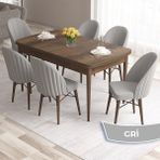 Canisa Concept Ves Serisi 80X132 Mdf Açılabilir Barok Ahşap Desen Mutfak Masa Takımı 6 Sandalye - Gri