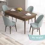 Canisa Concept Ves Serisi 80X132 Mdf Açılabilir Barok Ahşap Desen Mutfak Masası Takımı 4 Sandalye - Su Yeşili