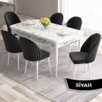 Canisa Concept Ves Serisi 80X132 Mdf Açılabilir Beyaz Mermer Desen Mutfak Masa Takımı 6 Sandalye - Siyah