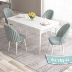 Canisa Concept Ves Serisi 80X132 Mdf Açılabilir Beyaz Mutfak Masa Takımı 4 Sandalye - Su Yeşili