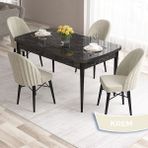 Canisa Concept Ves Serisi 80X132 Mdf Açılabilir Siyah Mermer Desen Mutfak Masa Takımı 4 Sandalye - Krem
