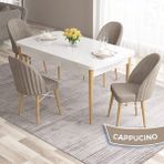 Canisa Concept Ves Serisi 80X132 Mdf Beyaz Mutfak Masa Takımı Doğal Ahşap Ayak Beyaz Kafes 4 Sandalye - Cappucino