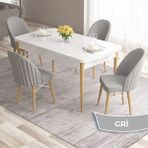 Canisa Concept Ves Serisi 80X132 Mdf Beyaz Mutfak Masa Takımı Doğal Ahşap Ayak Beyaz Kafes 4 Sandalye - Gri