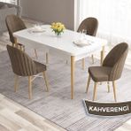 Canisa Concept Ves Serisi 80X132 Mdf Beyaz Mutfak Masa Takımı Doğal Ahşap Ayak Beyaz Kafes 4 Sandalye - Kahverengi