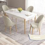 Canisa Concept Ves Serisi 80X132 Mdf Beyaz Mutfak Masa Takımı Doğal Ahşap Ayak Beyaz Kafes 4 Sandalye - Krem