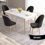 Canisa Concept Ves Serisi 80X132 Mdf Beyaz Mutfak Masa Takımı Doğal Ahşap Ayak Beyaz Kafes 4 Sandalye - Siyah
