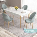 Canisa Concept Ves Serisi 80X132 Mdf Beyaz Mutfak Masa Takımı Doğal Ahşap Ayak Beyaz Kafes 4 Sandalye - Su Yeşili