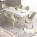 Canisa Concept Ves Serisi 80X132 Mdf Beyaz Mutfak Masa Takımı Doğal Ahşap Ayak Beyaz Kafes 6 Sandalye - Krem
