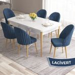 Canisa Concept Ves Serisi 80X132 Mdf Beyaz Mutfak Masa Takımı Doğal Ahşap Ayak Beyaz Kafes 6 Sandalye - Lacivert
