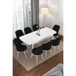 Canisa Concept Via Serisi Açılabilir Beyaz Renk Mutfak Masası Takımı, Yemek Masası+8 Adet Sandalye - Siyah