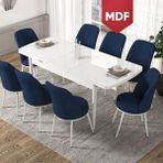 Canisa Concept Via Serisi Açılabilir MDF Beyaz Renk Mutfak Masası Takımı, Yemek Masası+8 Adet Sandalye - Lacivert