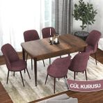 Canisa Concept Via Serisi Barok Ahşap Desen Açılabilir 80X132 Mutfak Masa Takımı 6 Adet Sandalye - Gülkurusu