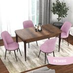 Canisa Concept Via Serisi MDF Barok Ahşap Desen Açılabilir 80X132 Mutfak Masa Takımı 4 Adet Sandalye - Pembe