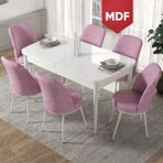 Canisa Concept Via Serisi MDF Beyaz Açılabilir 80X132 Mutfak Masa Takımı 6 Adet Sandalye - Pembe