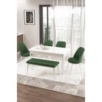 Canisa Concept Zen Serisi 80x132 cm Benchli Açılabilir Beyaz Haki Yeşili Mdf Mutfak Masası Takımı