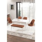 Canisa Concept Zen Serisi 80x132 cm Benchli Açılabilir Beyaz Kiremit Mdf Mutfak Masası Takımı