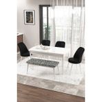 Canisa Concept Zen Serisi 80x132 cm Benchli Açılabilir Beyaz Mat Siyah Mdf Mutfak Masası Takımı