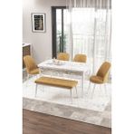 Canisa Concept Zen Serisi 80x132 cm Benchli Beyaz Mermer Desen Açılabilir Mdf Cappucino Mutfak Masası Takımı