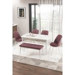 Canisa Concept Zen Serisi 80x132 cm Benchli Beyaz Mermer Desen Açılabilir Mdf Gül Kurusu Mutfak Masası Takımı
