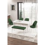 Canisa Concept Zen Serisi 80x132 cm Benchli Beyaz Mermer Desen Açılabilir Mdf Haki Yeşili Mutfak Masası Takımı