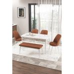 Canisa Concept Zen Serisi 80x132 cm Benchli Beyaz Mermer Desen Açılabilir Mdf Kiremit Mutfak Masası Takımı