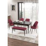 Canisa Concept Zen Serisi 80x132 cm Benchli Siyah Mermer Desen Açılabilir Mdf Bordo Mutfak Masası Takımı
